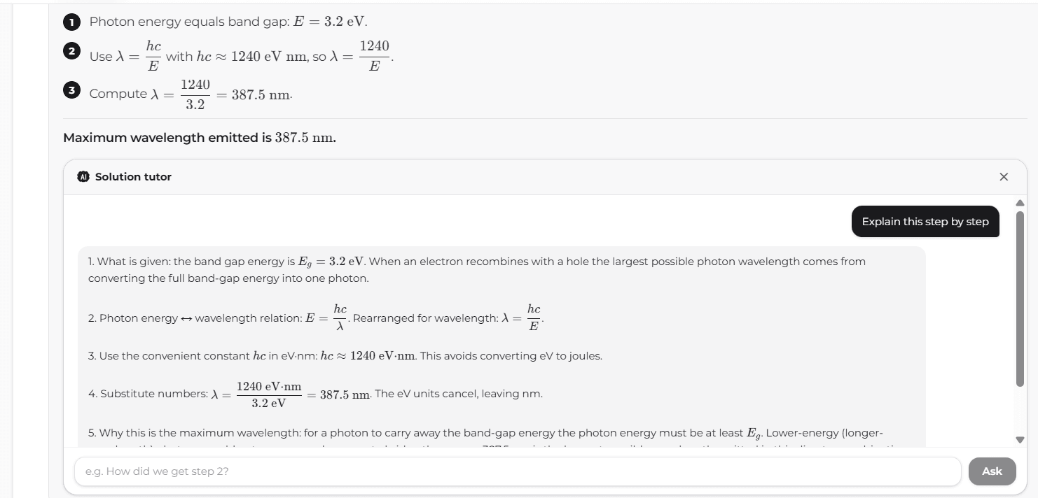 AI doubt solver — The doubt-solver open on a question