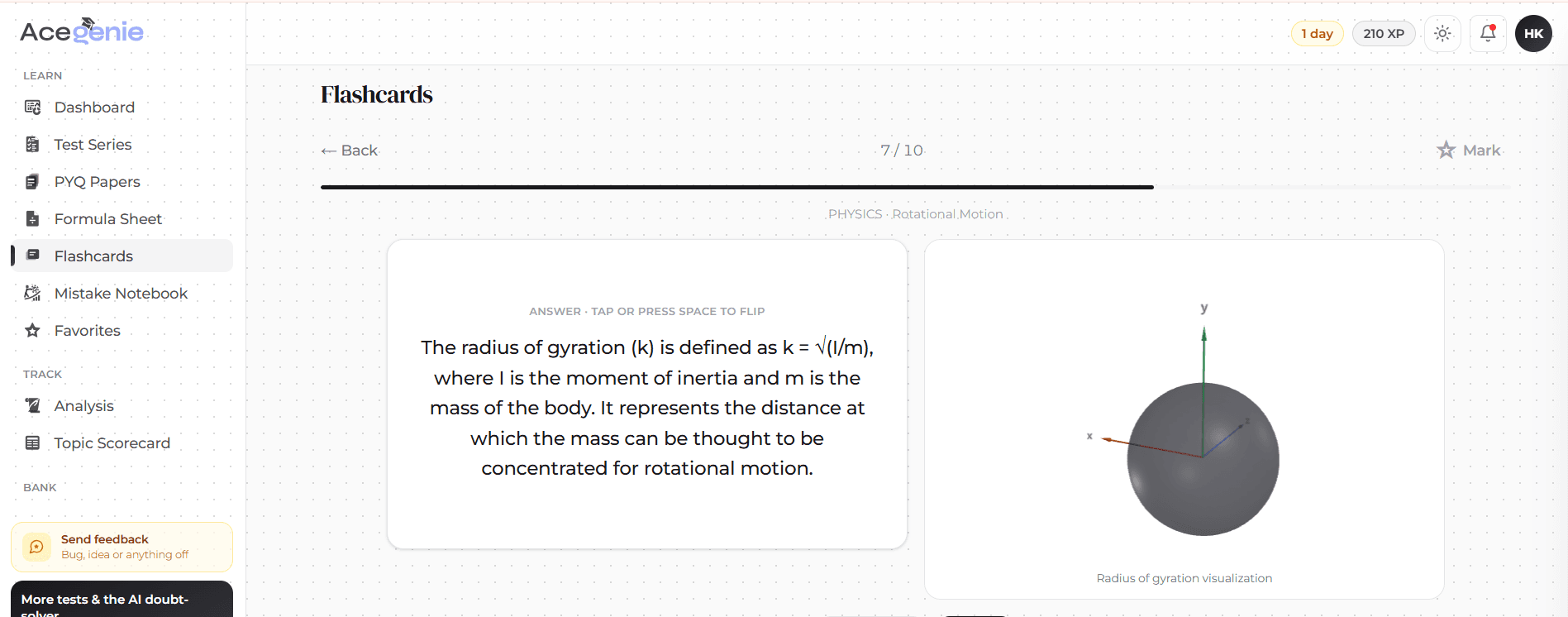 3D flashcards — A flashcard flipped to its answer, with its 3D scene