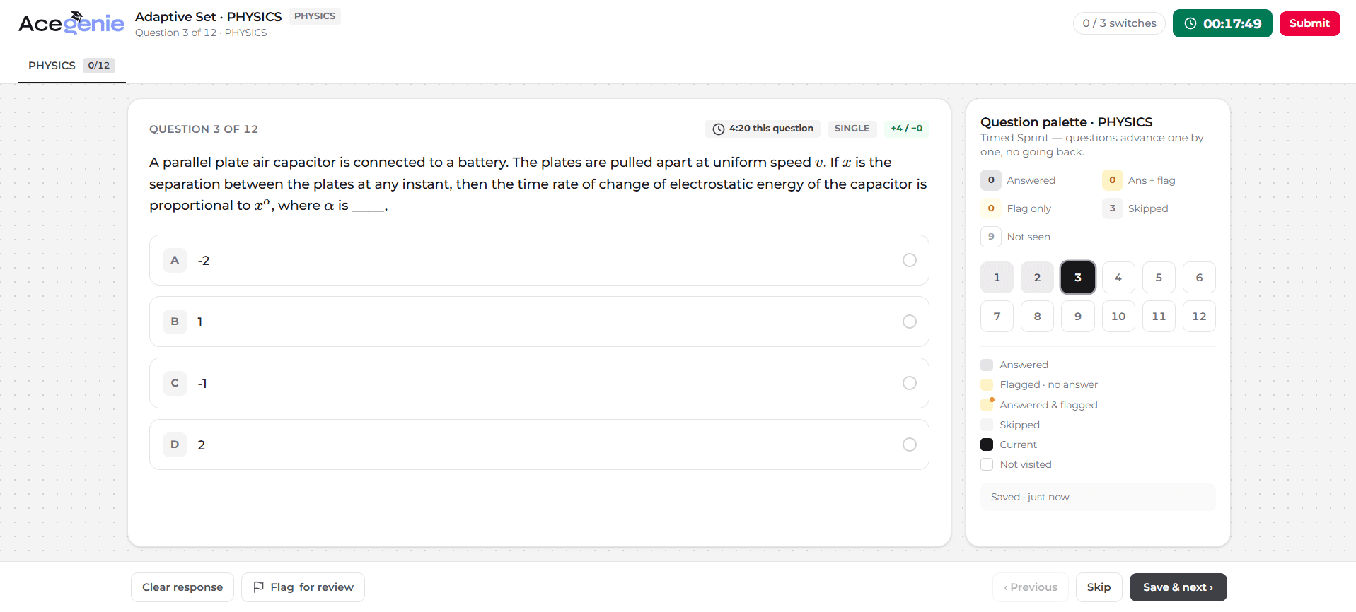 Timed Sprints — A sprint question with the per-question clock running