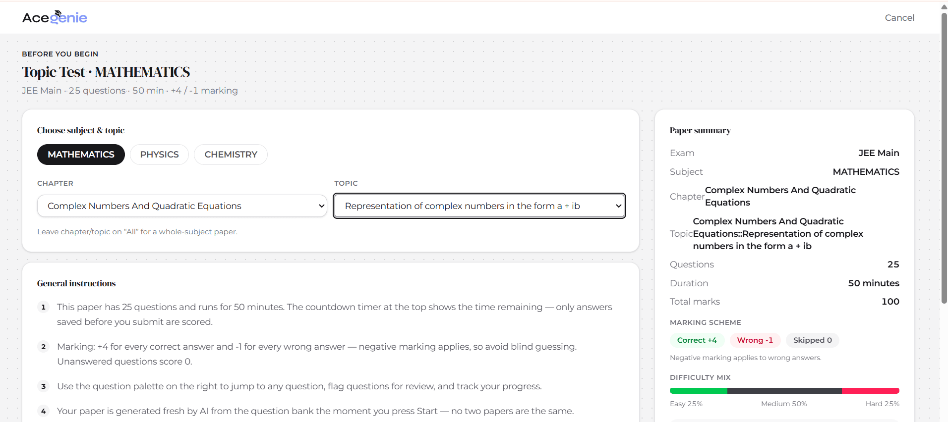 Topic tests — Picking a chapter for a topic test